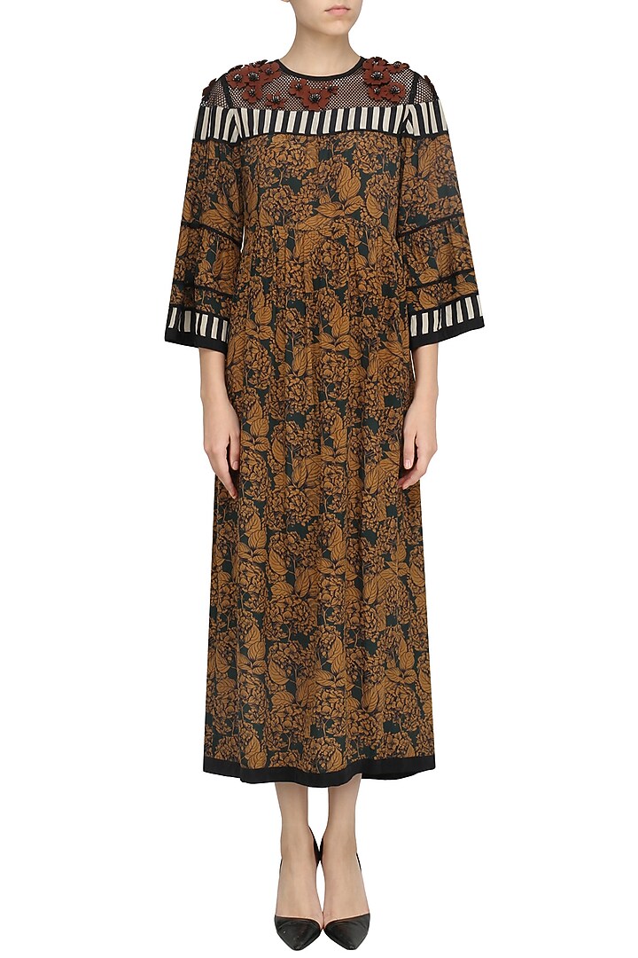 Green printed panelled dress available only at Pernia's Pop Up Shop.