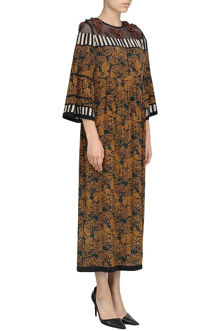 Green printed panelled dress available only at Pernia's Pop Up Shop.