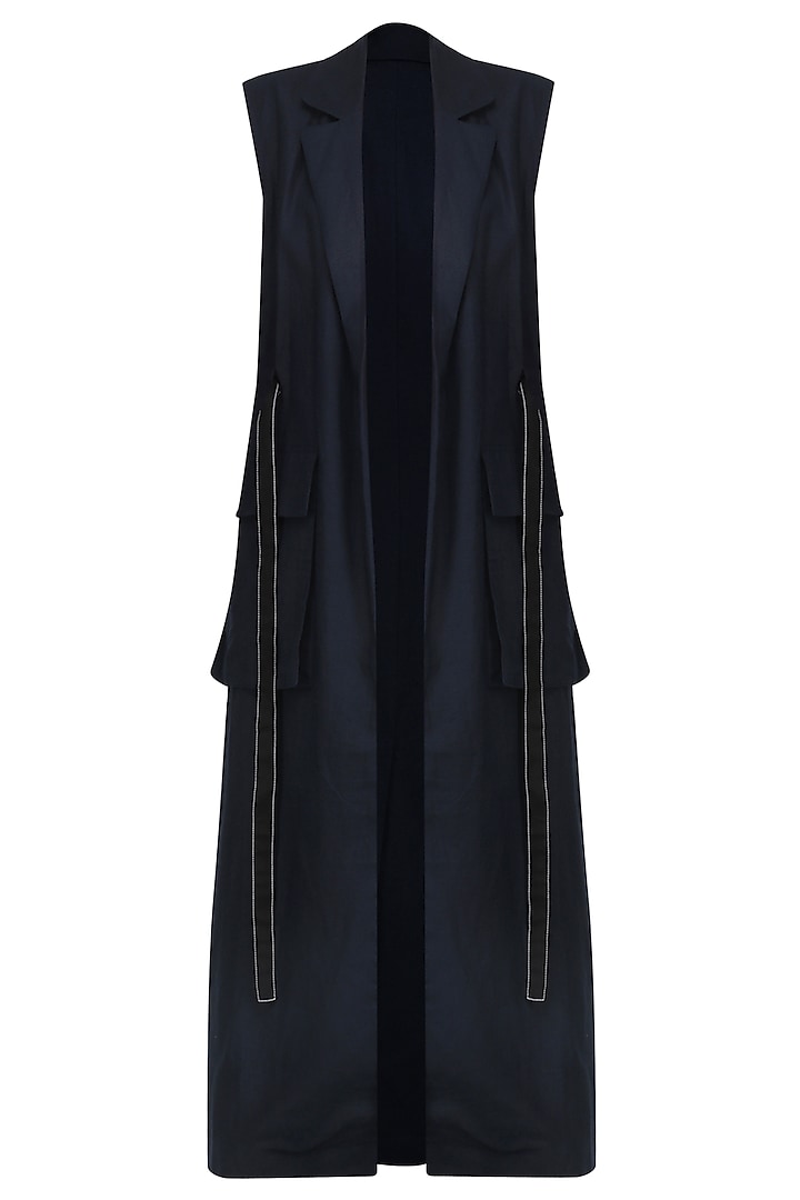 Navy Blue Summer Trench Coat by Dhruv Kapoor