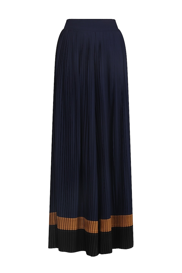 Navy Blue Pleated Wide Legged Pants by Dhruv Kapoor