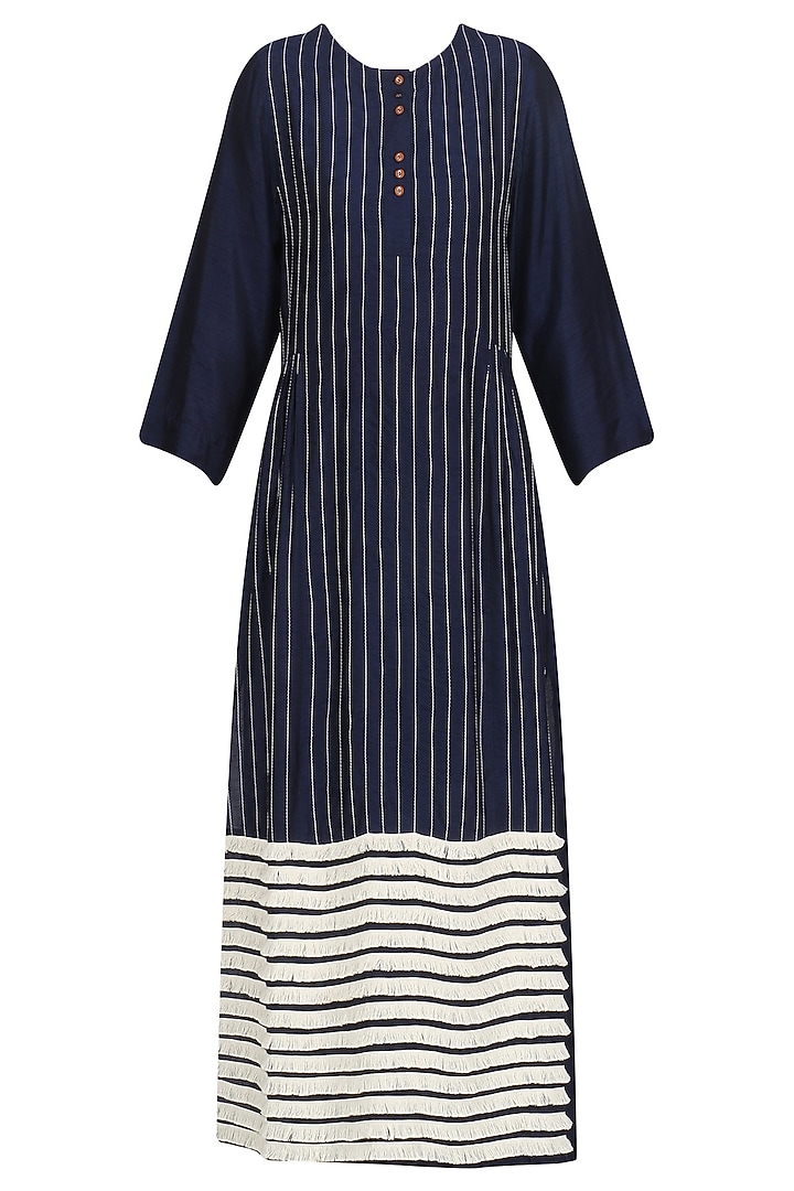 Navy blue striped fringe dress available only at Pernia's Pop Up Shop.