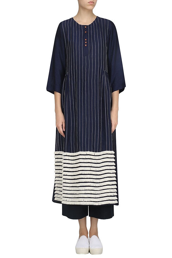 Navy blue striped fringe dress available only at Pernia's Pop Up Shop.
