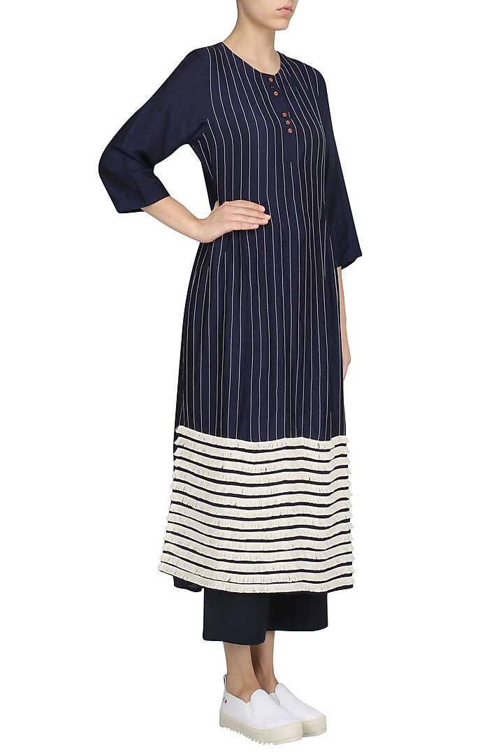 Navy blue striped fringe dress available only at Pernia's Pop Up Shop.