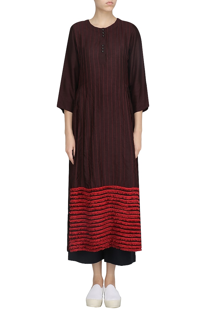 Wine striped fringe dress available only at Pernia's Pop Up Shop.