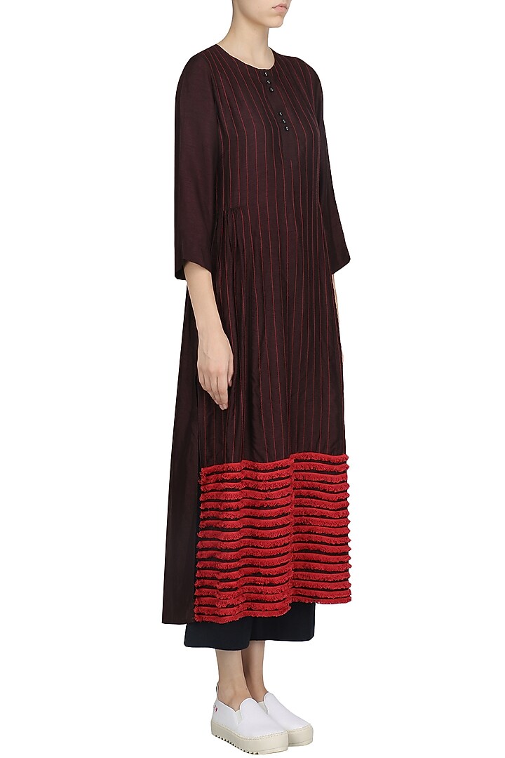 Wine striped fringe dress available only at Pernia's Pop Up Shop.