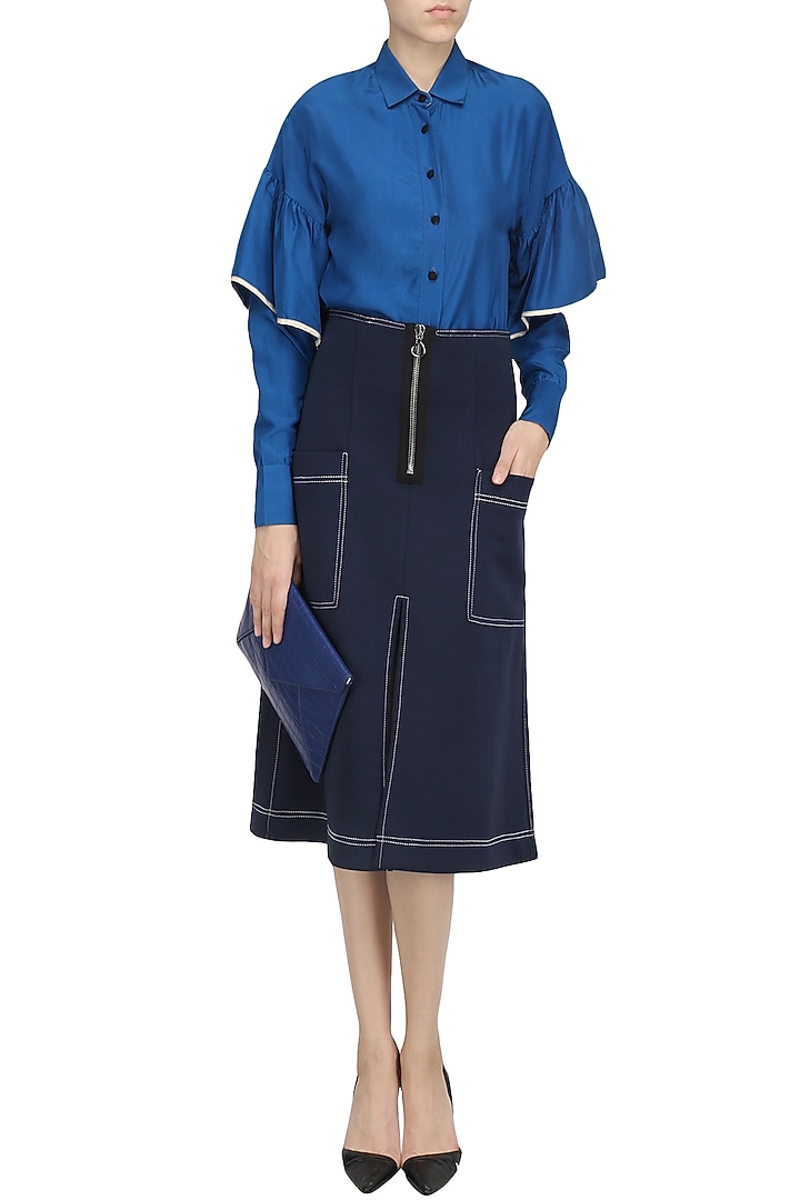 Royal blue ruffle shirt available only at Pernia's Pop Up Shop.