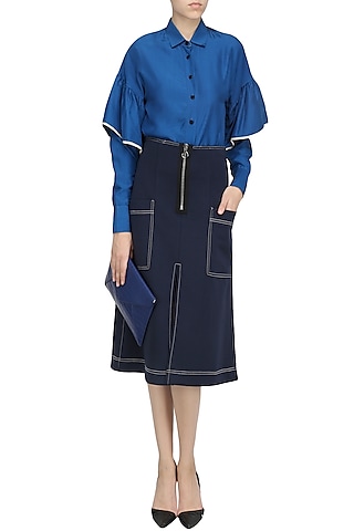 Royal Blue Ruffle Shirt by Dhruv Kapoor