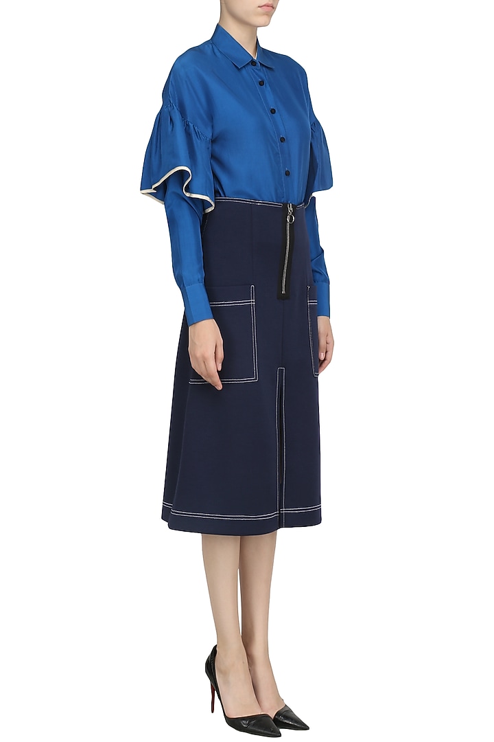 Royal blue ruffle shirt available only at Pernia's Pop Up Shop.