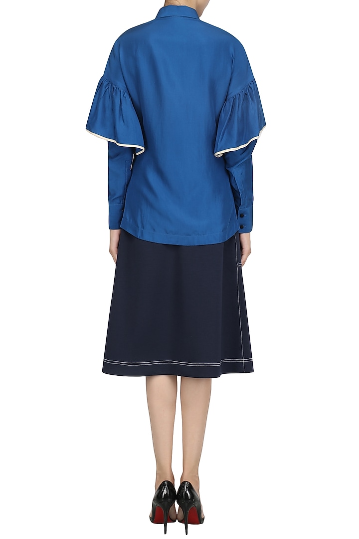 Royal blue ruffle shirt available only at Pernia's Pop Up Shop.
