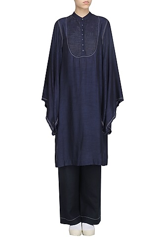 Navy Blue Handkerchief Sleeves Dress by Dhruv Kapoor