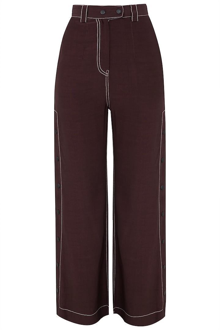 Wine Wide Legged Side Snap Button Pants by Dhruv Kapoor