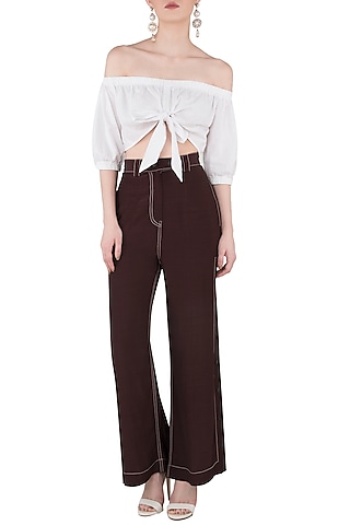 Wine Wide Legged Side Snap Button Pants by Dhruv Kapoor