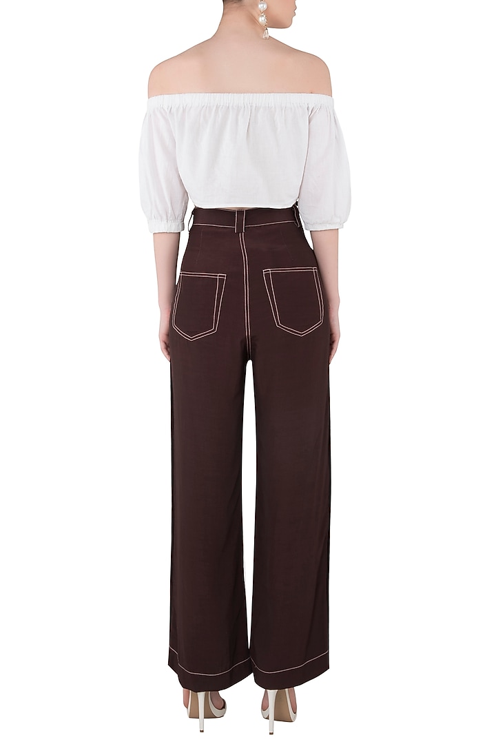 Wine wide legged side snap button pants available only at Pernia's Pop Up Shop.