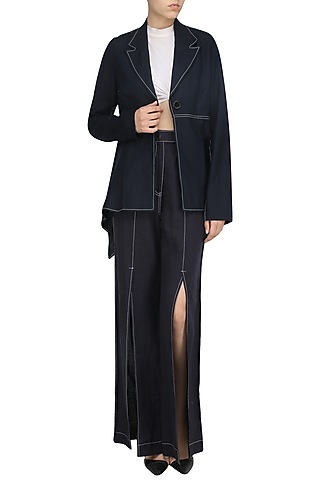 Navy Blue Asymmetric Jacket by Dhruv Kapoor