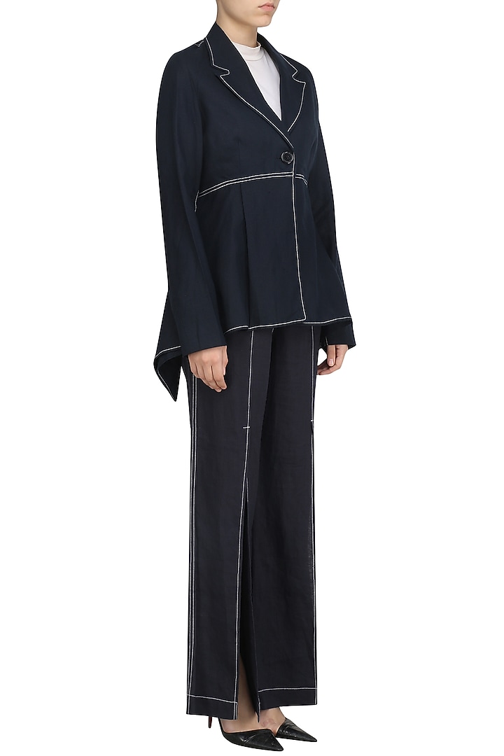 Navy blue asymmetric jacket available only at Pernia's Pop Up Shop.