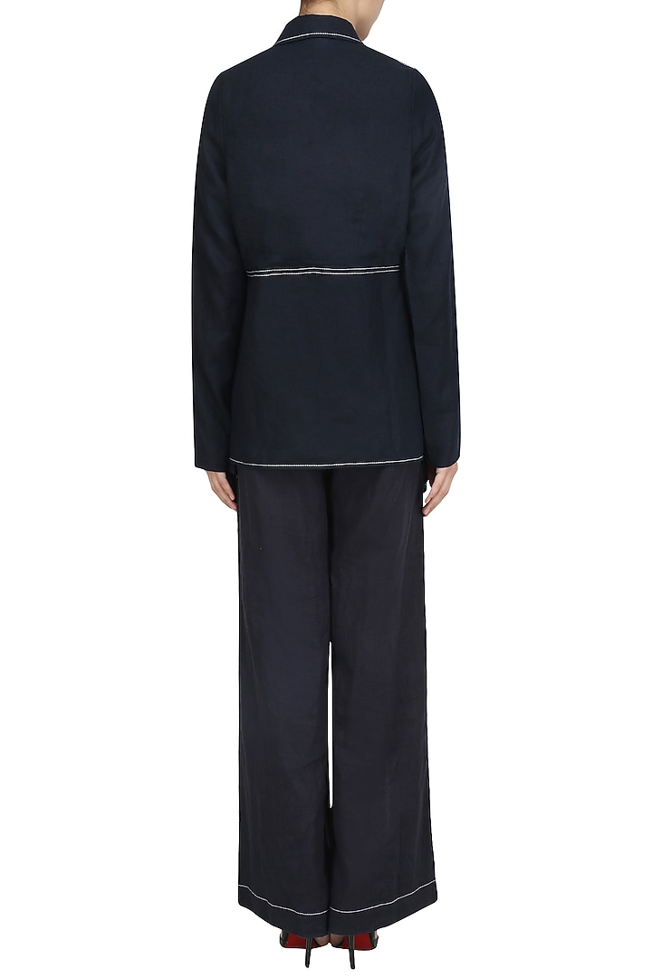 Navy blue asymmetric jacket available only at Pernia's Pop Up Shop.