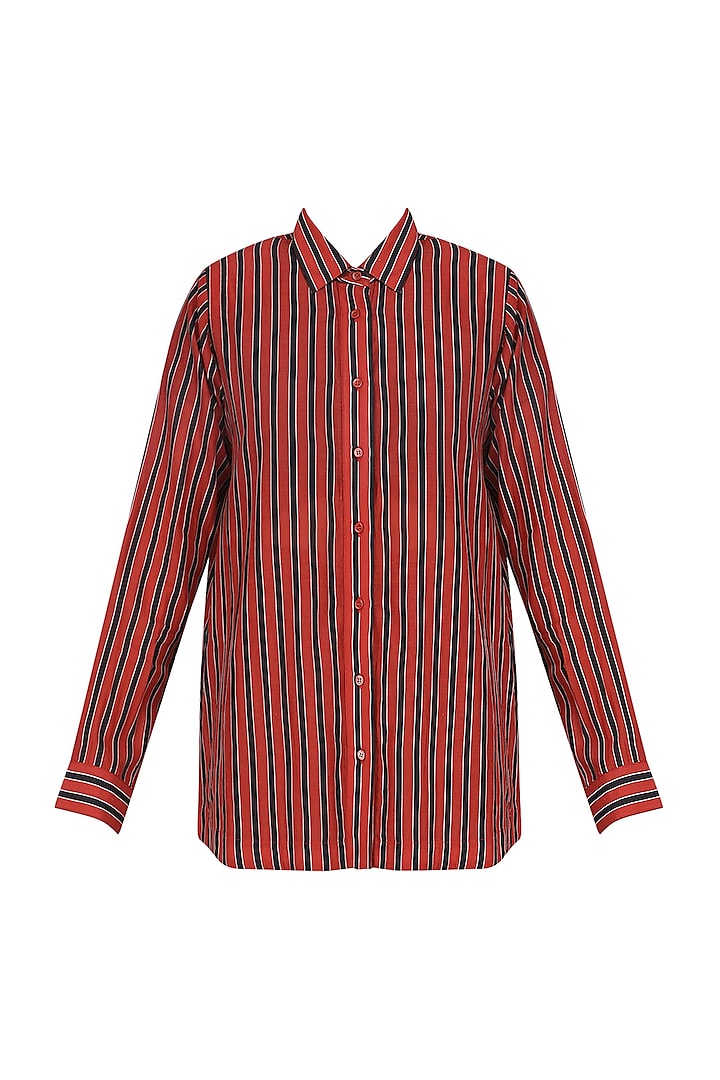 Red Striper Shoulder Pad Classic Shirt by Dhruv Kapoor