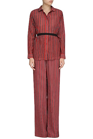 Red Striper Shoulder Pad Classic Shirt by Dhruv Kapoor