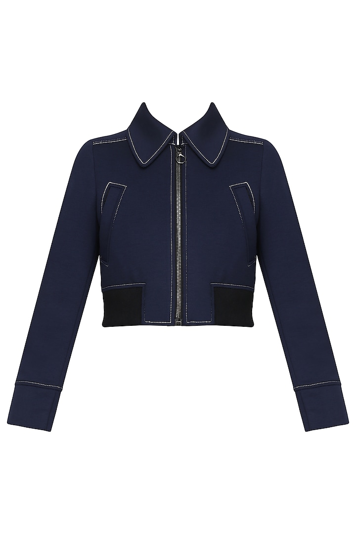 Navy Blue Cropped Jacket by Dhruv Kapoor