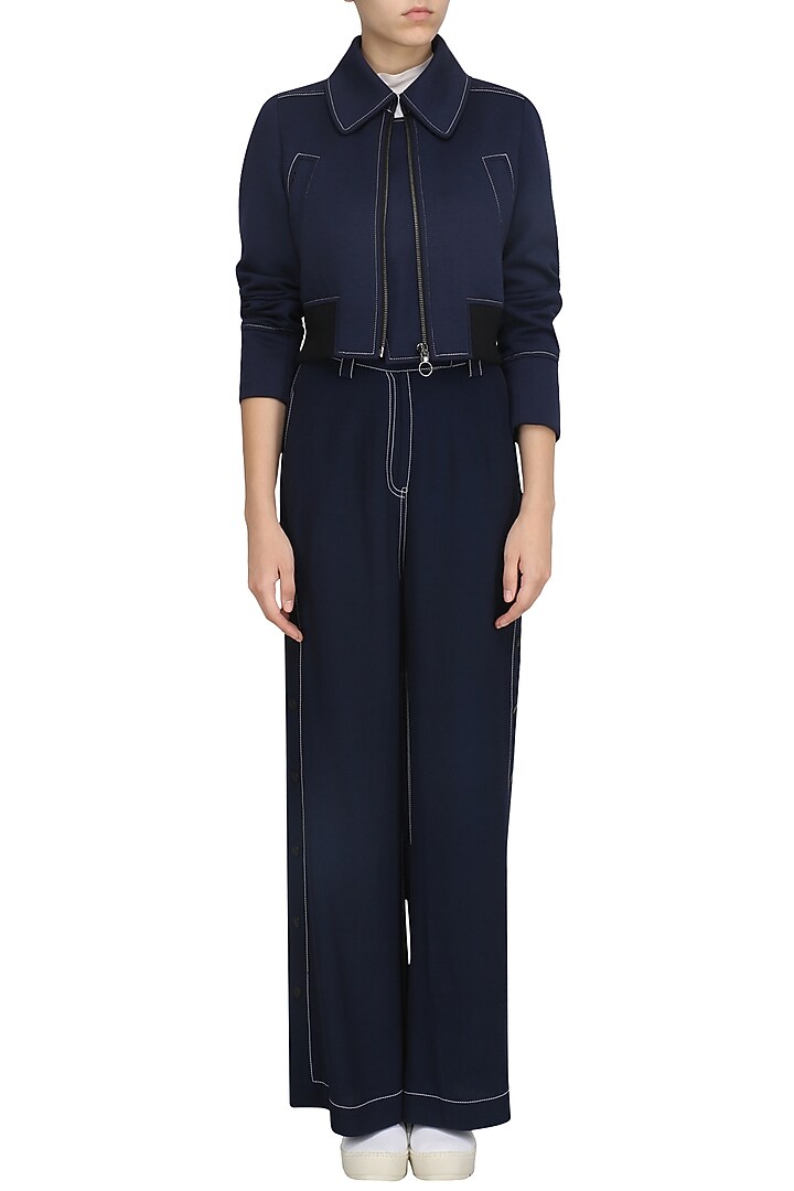 Navy blue cropped jacket available only at Pernia's Pop Up Shop.