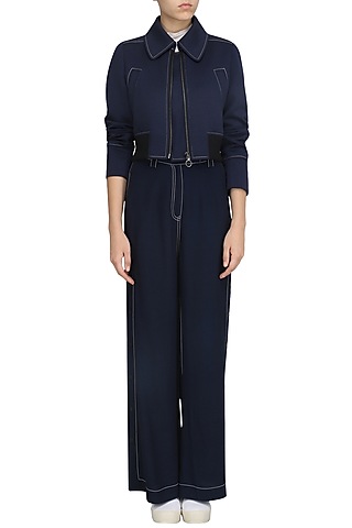 Navy Blue Cropped Jacket by Dhruv Kapoor