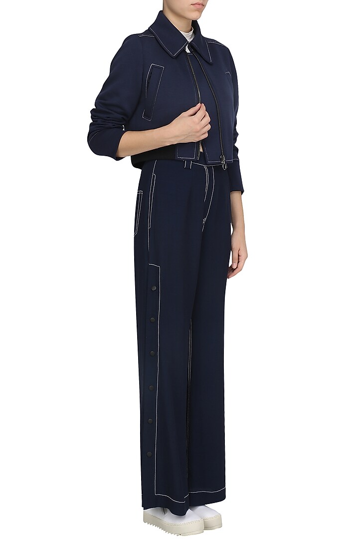 Navy blue cropped jacket available only at Pernia's Pop Up Shop.