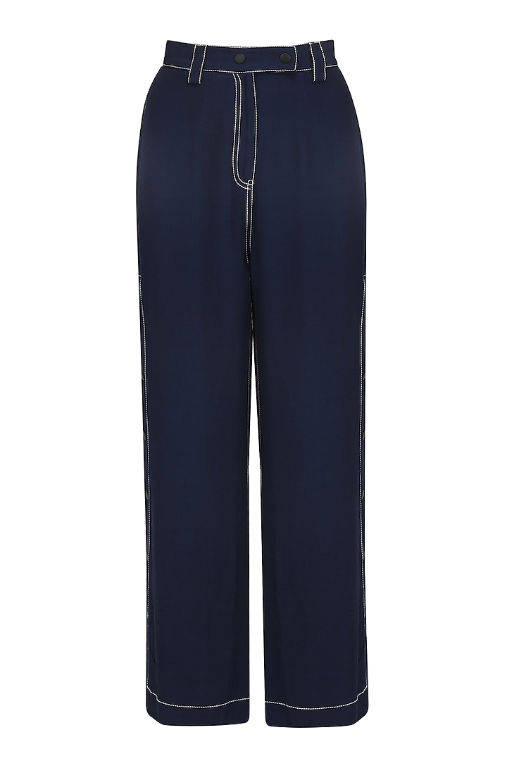 Navy blue side slit linen pants available only at Pernia's Pop Up Shop.