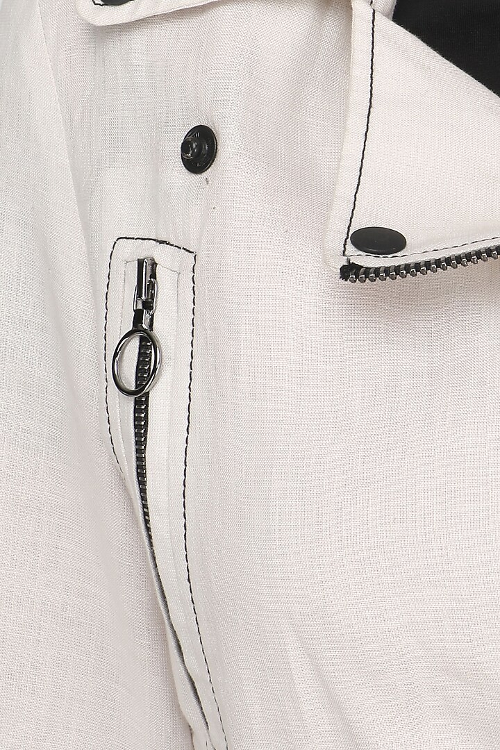 Beige peplum biker jacket available only at Pernia's Pop Up Shop.
