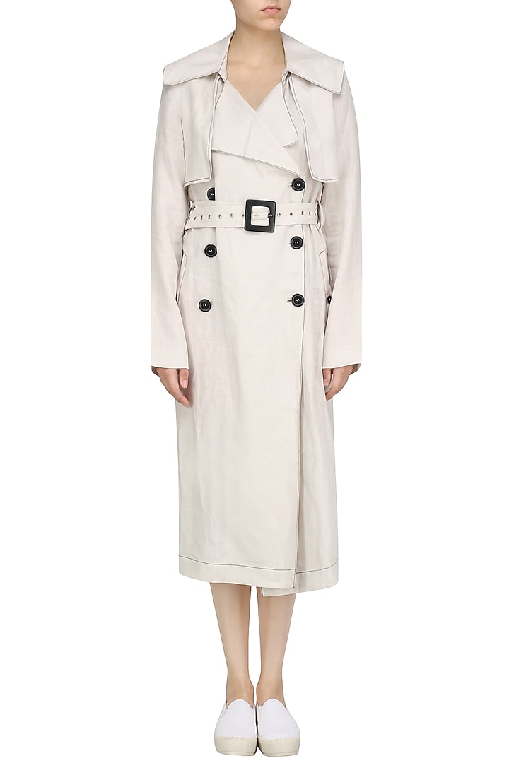Bone color trench coat only at Pernia's Pop Up Shop.