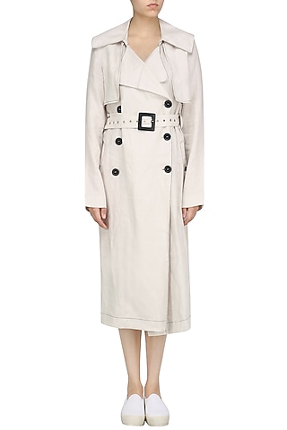 Bone Color Trench Coat by Dhruv Kapoor