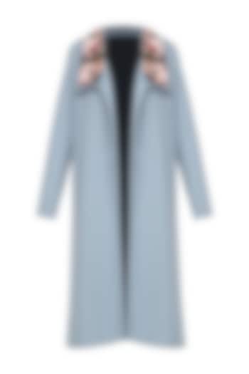 Dusty blue embroidered collar trench coat available only at Pernia's Pop Up Shop.