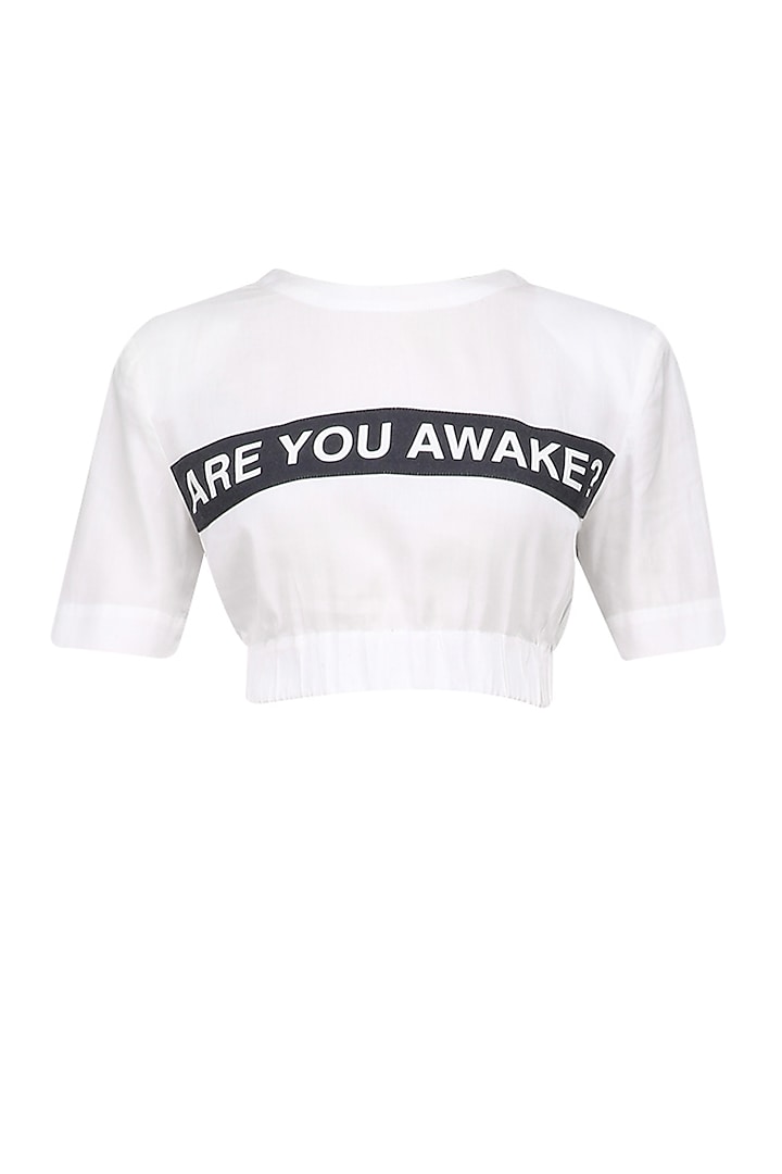 White Text Patch Crop Shirt by Dhruv Kapoor