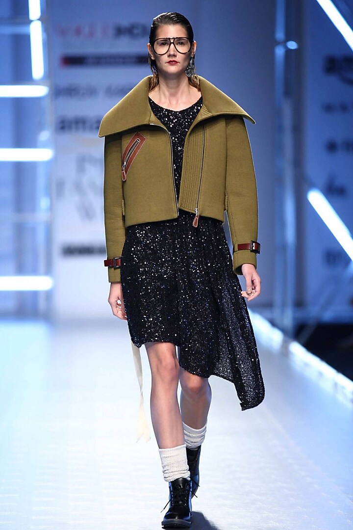 Moss green double collar biker available only at Pernia's Pop Up Shop.