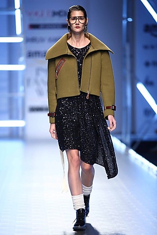 Black sequins drape alien dress by Dhruv Kapoor