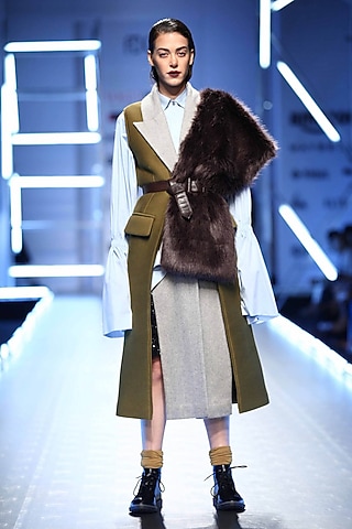 Moss green double collar coat by Dhruv Kapoor