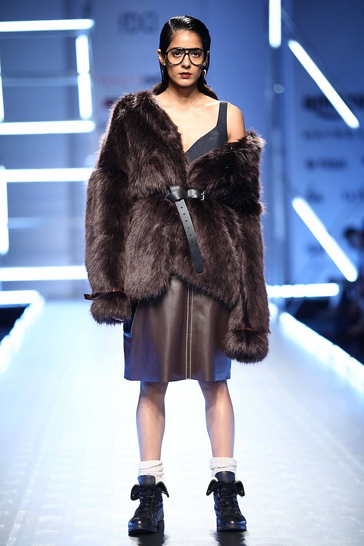 Black fur day coat available only at Pernia's Pop Up Shop.