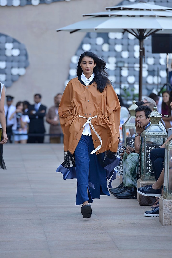Brown oversize panelled bernard coat by Dhruv Kapoor