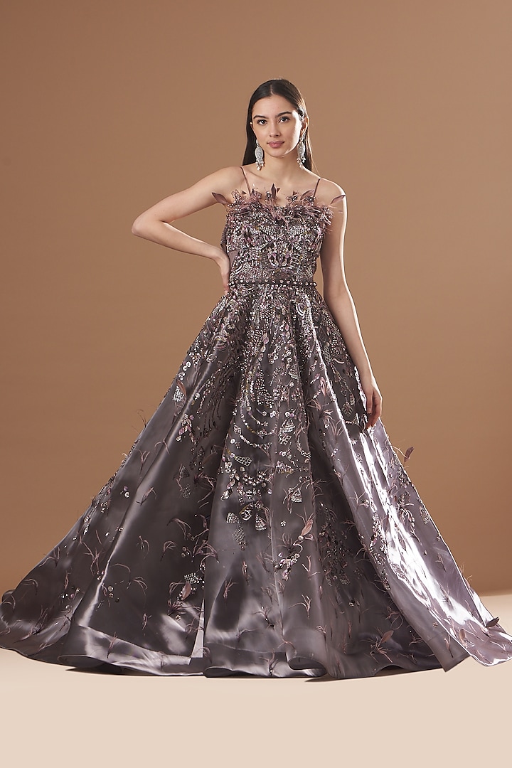 Cinder Rose Metallic Organza Crystal Embellished Gown by Dolly J at Pernia's Pop Up Shop