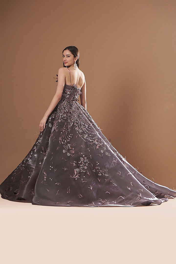 Cinder Rose Metallic Organza Crystal Embellished Bridal Gown by Dolly J at Pernia's Pop Up Shop