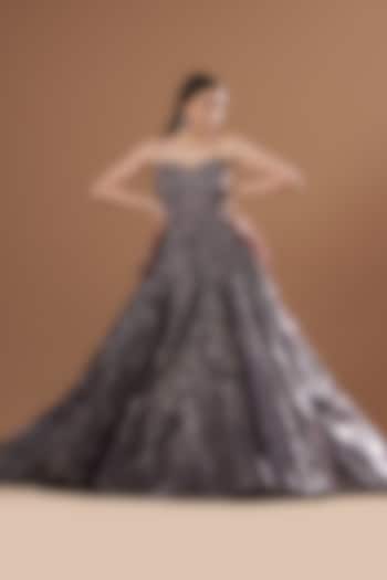 Metallic Grey Shimmer Tulle Crystal Embellished Bridal Gown by Dolly J at Pernia's Pop Up Shop