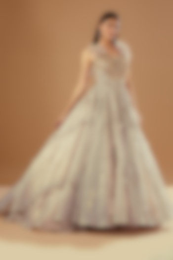 Blush Pink Metallic Organza Embroidered Bridal Gown by Dolly J at Pernia's Pop Up Shop