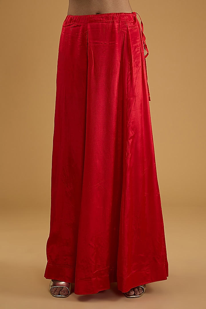 Red Chiffon Thread & Pearl Kalidar Bridal Saree Set by Dolly J at Pernia's Pop Up Shop