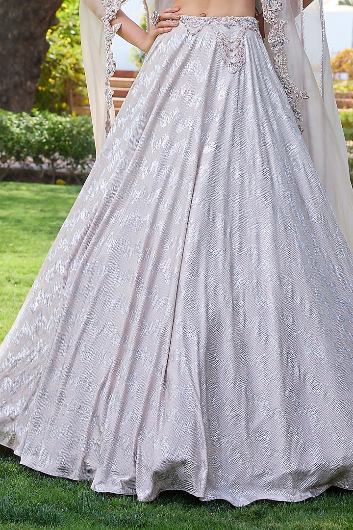 Smoked Ivory & Silver Organza Weave Embroidered Wedding Lehenga Set by Dolly J at Pernia's Pop Up Shop