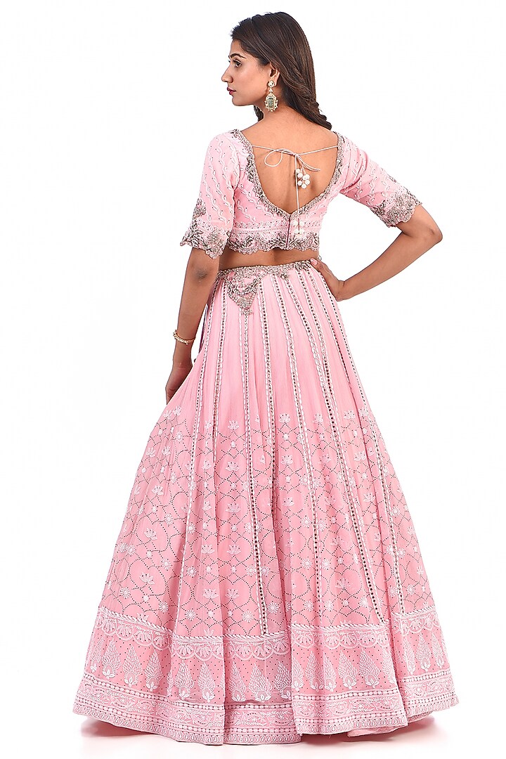 Pink Chiffon Chikankari Bridal Lehenga Set by Dolly J at Pernia's Pop Up Shop