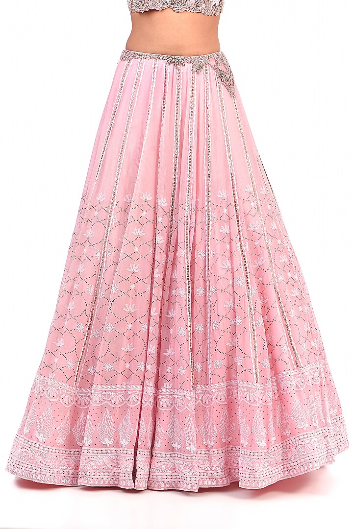 Pink Chiffon Chikankari Bridal Lehenga Set by Dolly J at Pernia's Pop Up Shop