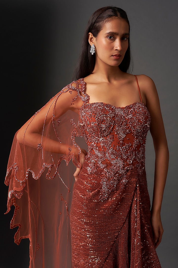 Copper Tulle Embroidered Sequins Wedding Gown by Dolly J at Pernia's Pop Up Shop