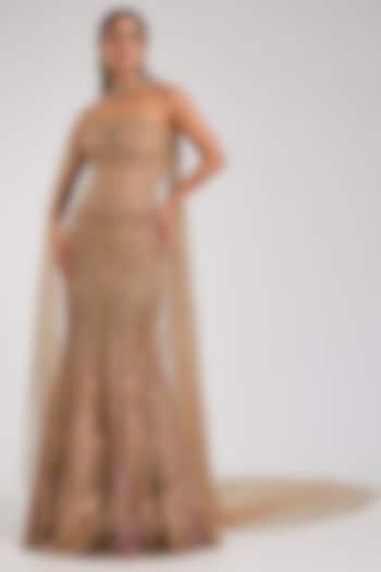 Golden Pure Butterfly Net Bridal Lehenga Set by Dolly J at Pernia's Pop Up Shop