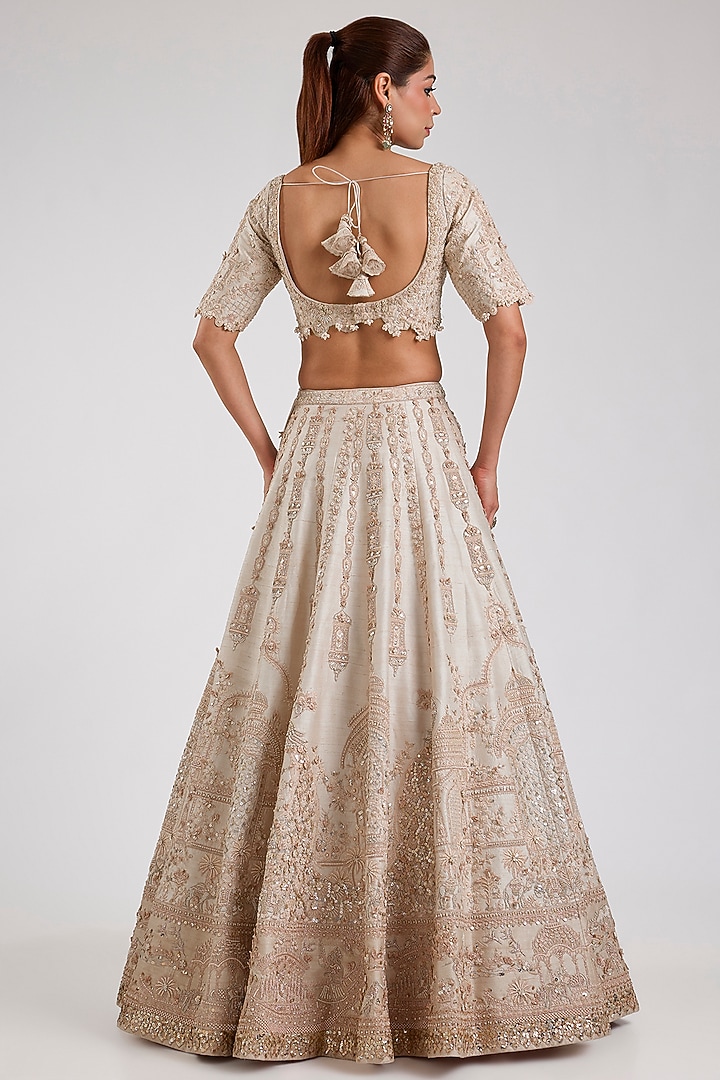 Ivory Pure Raw Silk Bridal Lehenga Set by Dolly J at Pernia's Pop Up Shop