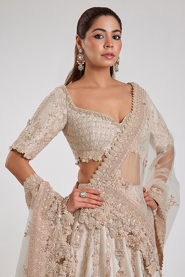 Ivory Pure Raw Silk Bridal Lehenga Set by Dolly J at Pernia's Pop Up Shop