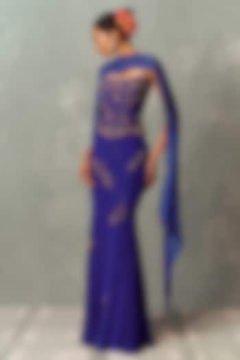 Royal Blue Woven Organza Skirt Set by Dolly J at Pernia's Pop Up Shop